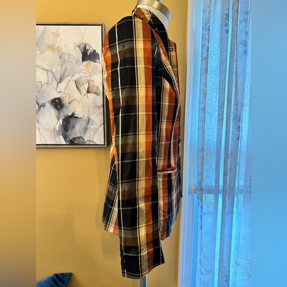 VINTAGE SILK WOVEN PLAID THIN JACKET BLACK METALLIC GOLD EXTRA SMALL - Picture 7 of 7